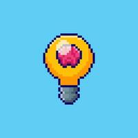 Pixel art Light Bulb With Brain game asset design vector