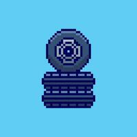 Pixel art Stack of Tires game asset design vector