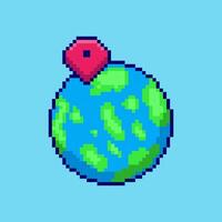 Pixel art Earth with Location Pin game asset design vector