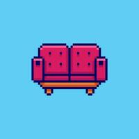 Pixel art red Sofa game asset design vector