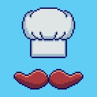 Pixel art Chef Hat and Mustache game asset design vector