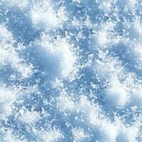 Top view photo of snow with delicate crystalline patterns, seamless texture