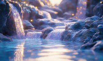 A waterfall is shown in a blue and white color scheme photo