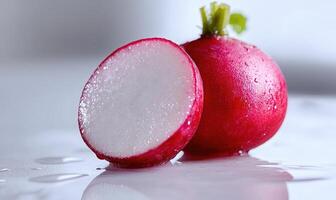 A red radish with a white center photo
