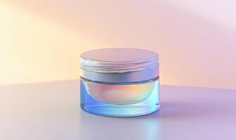 A clear jar with a lid on top photo
