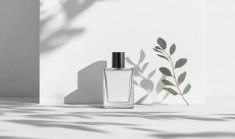 A bottle of cologne is on a table photo