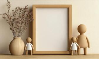 A white frame with a vase and two small figures photo
