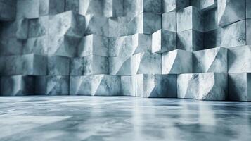 A large wall of gray blocks with a large empty space in the middle photo