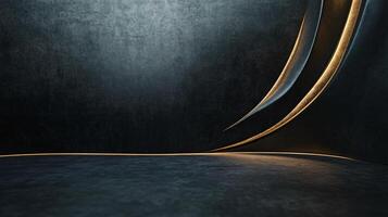 A black and gold wall with a curved line photo