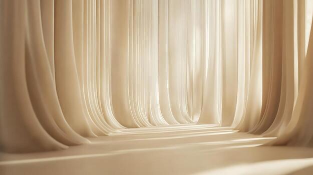 A corridor of cream-colored, gently curved vertical shapes creates a soft, inviting passage with subtle plays of light and shadow. photo