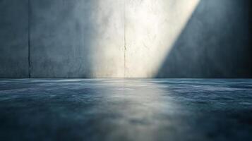 A textured wall and floor in an interior scene, illuminated by a shaft of light, creating a stark and modern ambiance. photo