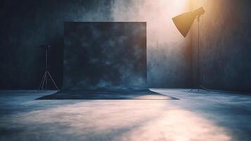 Minimalist photography studio setup with backdrop and soft lighting, perfect for portraits and product shots. Focus on texture and composition. photo