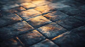 Stone tiles with a sunlit effect create a rustic, textured surface for backgrounds and architectural visualization. Great for textured design. photo