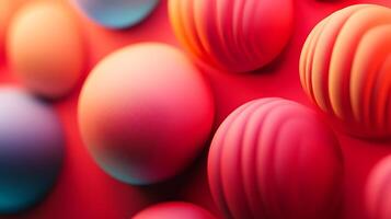 Close-up of vibrant spheres with smooth and textured surfaces, creating a visually appealing and abstract composition. photo