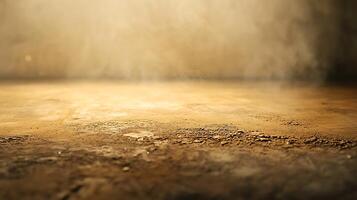 An atmospheric, ground-level shot. A brown, textured surface is shrouded in a misty haze. The scene evokes mystery. Backdrop, stage, display. photo