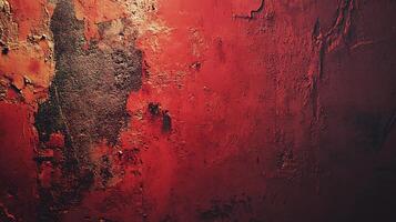 Weathered red wall texture with peeling paint, creating a grunge background. Close-up shot revealing texture detail and aged appearance. photo