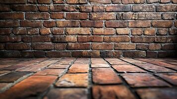 A rustic brick wall and floor create a warm and textured background. The weathered bricks add depth and character to the scene. photo