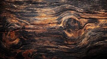Dark, textured wood grain with swirling patterns, showcasing a unique blend of colors from deep browns to warm oranges. photo
