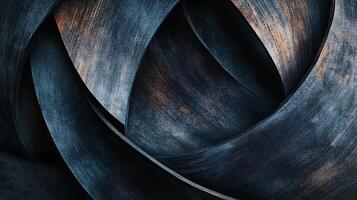Abstract view of dark blue textured curved material with brown accents, creating a sense of depth and layered complexity. photo