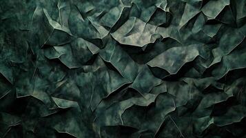 Abstract textured surface with jagged and folded shapes in shades of green and grey, creating a deep and dynamic visual effect. photo