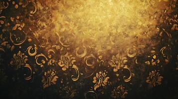 Golden floral patterns on a textured background. A blend of elegance and vintage charm, creating a visually striking and sophisticated image. photo