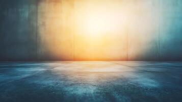 An image capturing the play of light on a concrete floor and wall, creating an abstract setting with a gradient of color. photo