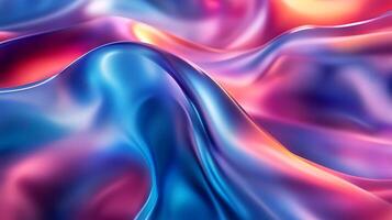 Abstract flowing waves of satin-like material in shades of blue, purple, and pink, creating a smooth, iridescent surface and a fluid design. photo