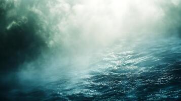Moody sea, ocean waves under stormy skies and mist offer a captivating blend of light and shadow, capturing nature's raw beauty. photo