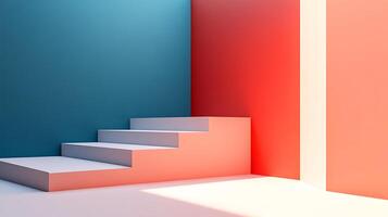 Minimalist geometric abstract of staircase against block wall backdrop. Perfect for product display or modern design concept background. photo