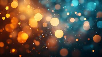 Abstract bokeh lights background with warm orange and cool blue tones creating a dreamy, celebratory, and festive atmosphere. photo