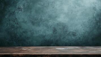 A textured backdrop featuring a dark teal, almost stormy-like pattern, complemented by a rustic wooden surface in the foreground. photo