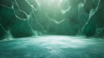 Icy cavern scene illuminated by soft light showcases abstract textures, suggesting a mysterious, frozen landscape or fantasy world interior. photo
