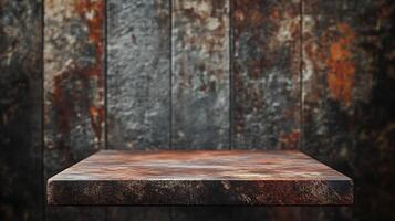 Rustic textured surface against a weathered wall, showcasing age and character. Perfect for showcasing products with an organic or vintage feel. photo