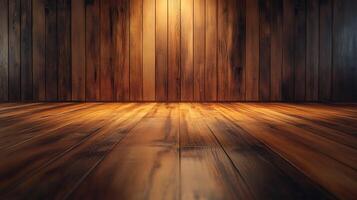A polished wooden floor and wall create a warm, inviting atmosphere. The rich textures and tones evoke a sense of timeless elegance. photo