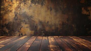 Rustic backdrop featuring a weathered wall and worn wooden planks, evoking a sense of age and character with its textured surface and distressed feel. photo