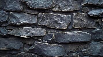 Rustic stone wall texture. Gray and black rocky surface create timeless charm for backgrounds, construction and design. photo