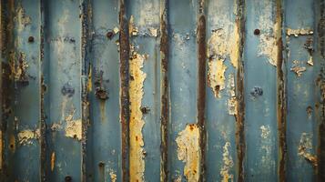 Weathered metal showing a blue background and corroded texture, adding aged character to the industrial style of the material. photo