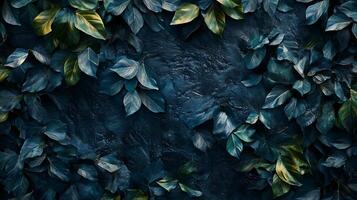 Lush, vibrant foliage frames a textured background, creating a captivating contrast of color and form in a natural setting. photo
