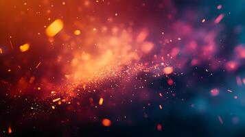 Abstract image with warm, vibrant colors and small particles creating a glowing effect, resembling dust or an explosion, artistic rendition. photo