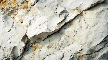 Close-up of a rock formation featuring pale, weathered stone with visible cracks and textures, highlighting the effects of time and nature. photo