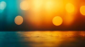 A mesmerizing bokeh of teal and orange lights, creating a dreamlike ambiance with a smooth transition between cool and warm hues. photo