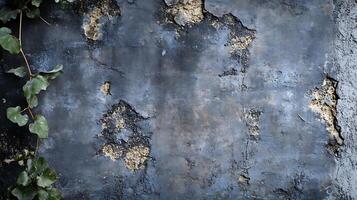Weathered wall texture with green ivy. Creates a rustic, timeless feel. Ideal for backgrounds, adds depth to any design. photo