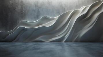 Abstract sculpture against a textured wall and floor, evoking a sense of modern art and minimalist design in monochrome tones. photo