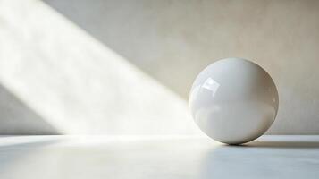Minimalist still life featuring a white sphere bathed in soft, natural light against a neutral backdrop, creating a serene and modern aesthetic. photo