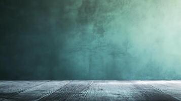 Abstract turquoise background featuring a rustic wooden surface. A minimalist and atmospheric studio set, inviting creative applications. photo