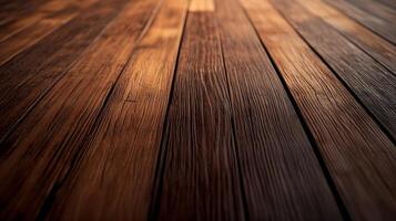 Dark wood flooring featuring rich textures and grains creates a rustic, warm surface with a shallow depth of field for visual impact. photo