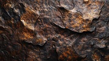 Textured surface of a rocky material with patterns in brown and black, ideal for abstract backgrounds and detailed design elements. photo