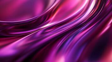 Abstract curves of fluid-like surfaces reflect light with flowing highlights and rich, magenta and purple hues. Sleek and modern aesthetic. photo