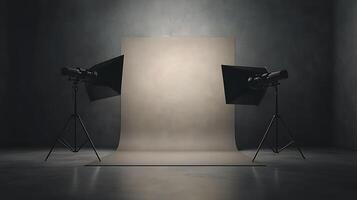 Professional photo studio setup with backdrop and lighting, ready for a photoshoot. An inviting and professional space for photographers.