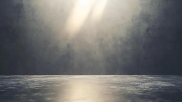Light streams into a space featuring a textured wall and reflective floor, creating a dramatic and atmospheric mood, suitable for many artistic styles. photo